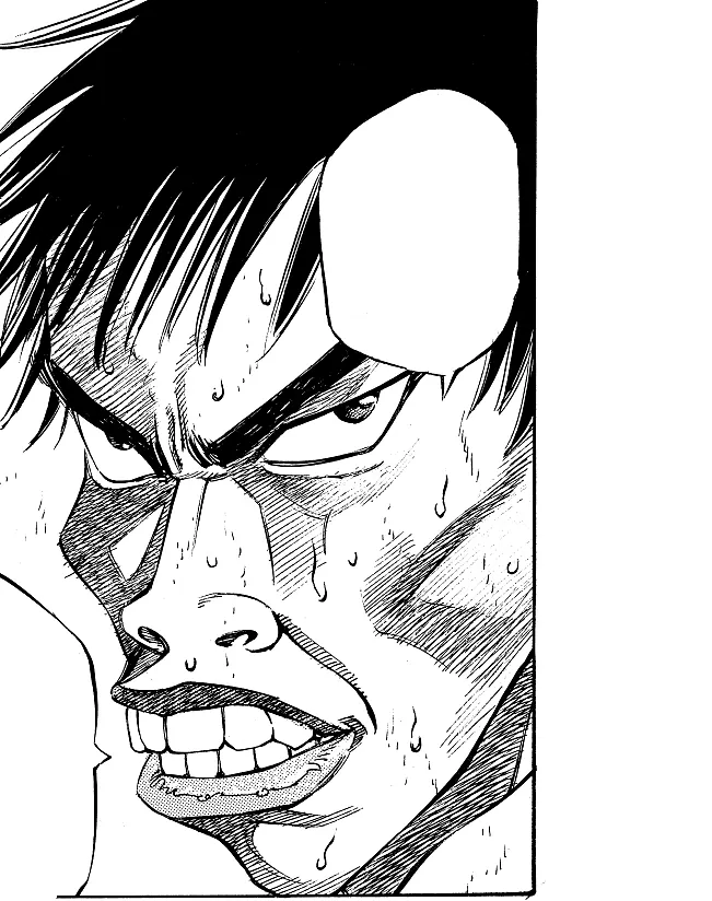 Manga panel: a sweaty doctor shouting through gritted teeth.