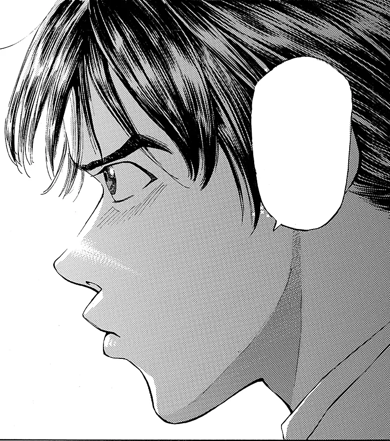 Manga panel: a doctor in profile, staring hard at someone off-panel.