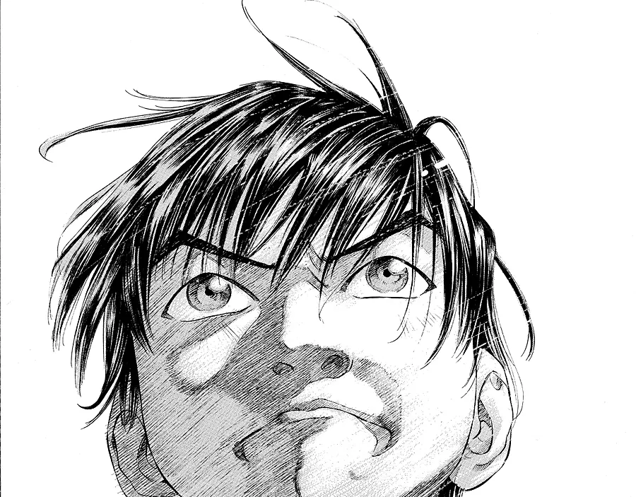 Manga panel: a young doctor looking up, jaw set, eyes full of resolve.